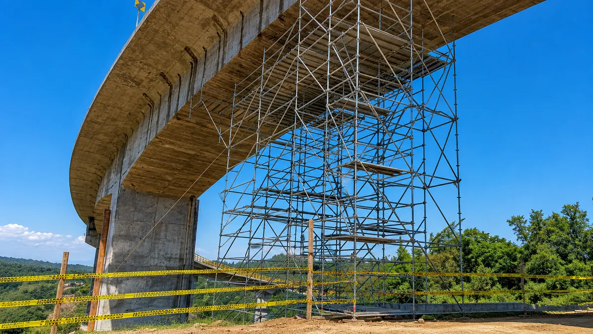 Andamio de acceso instalado bajo la estructura de un puente.